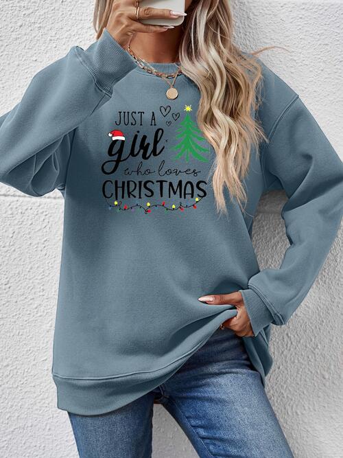 Letter Graphic Round Neck Sweatshirt BLUE ZONE PLANET