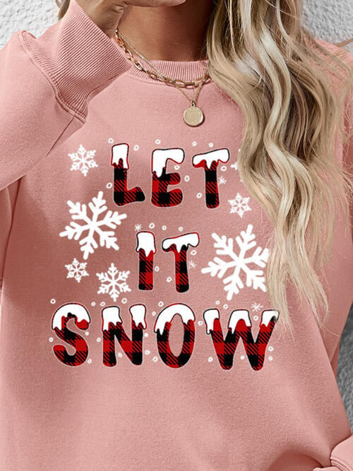 LET IT SNOW Round Neck Long Sleeve Sweatshirt BLUE ZONE PLANET