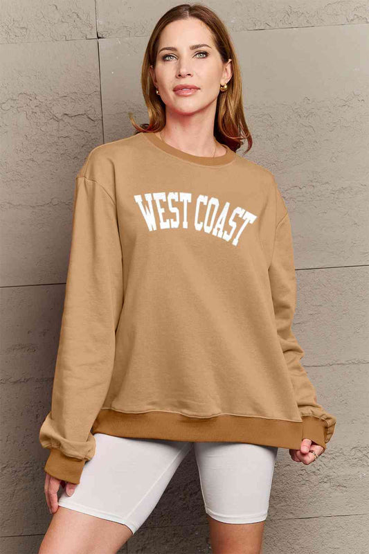 Simply Love Full Size WEST COAST Graphic Long Sleeve Sweatshirt BLUE ZONE PLANET