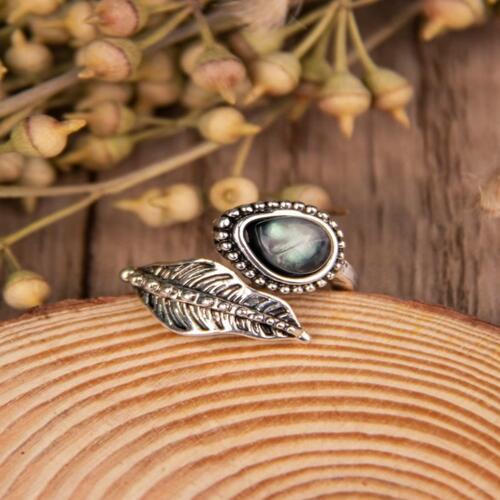 Alloy Moonstone Leaf Bypass Ring BLUE ZONE PLANET