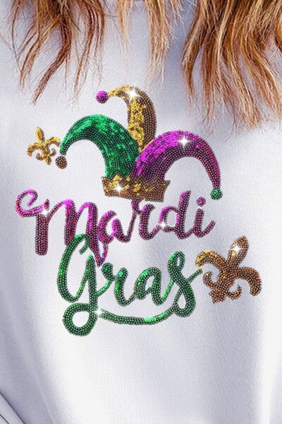 MARDI GRAS Sequin Round Neck Sweatshirt-TOPS / DRESSES-[Adult]-[Female]-2022 Online Blue Zone Planet