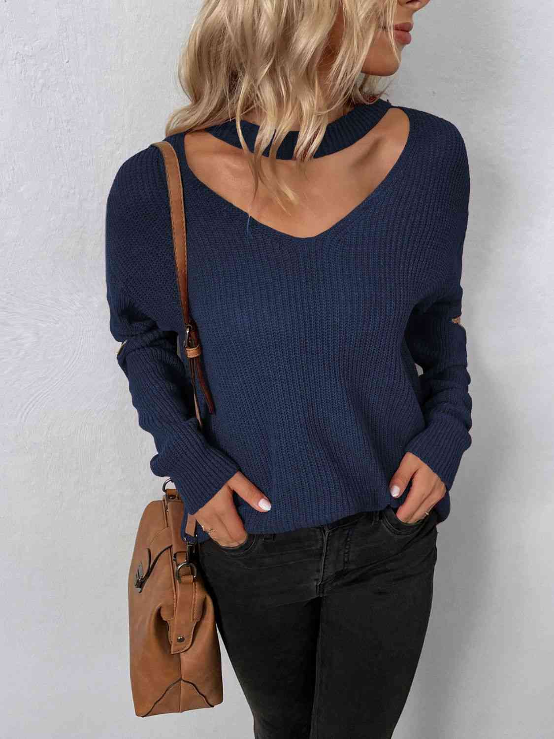 Cutout Zip Detail Sweater BLUE ZONE PLANET