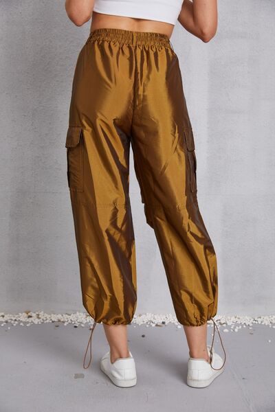 Drawstring High Waist Pants with Cargo Pockets BLUE ZONE PLANET