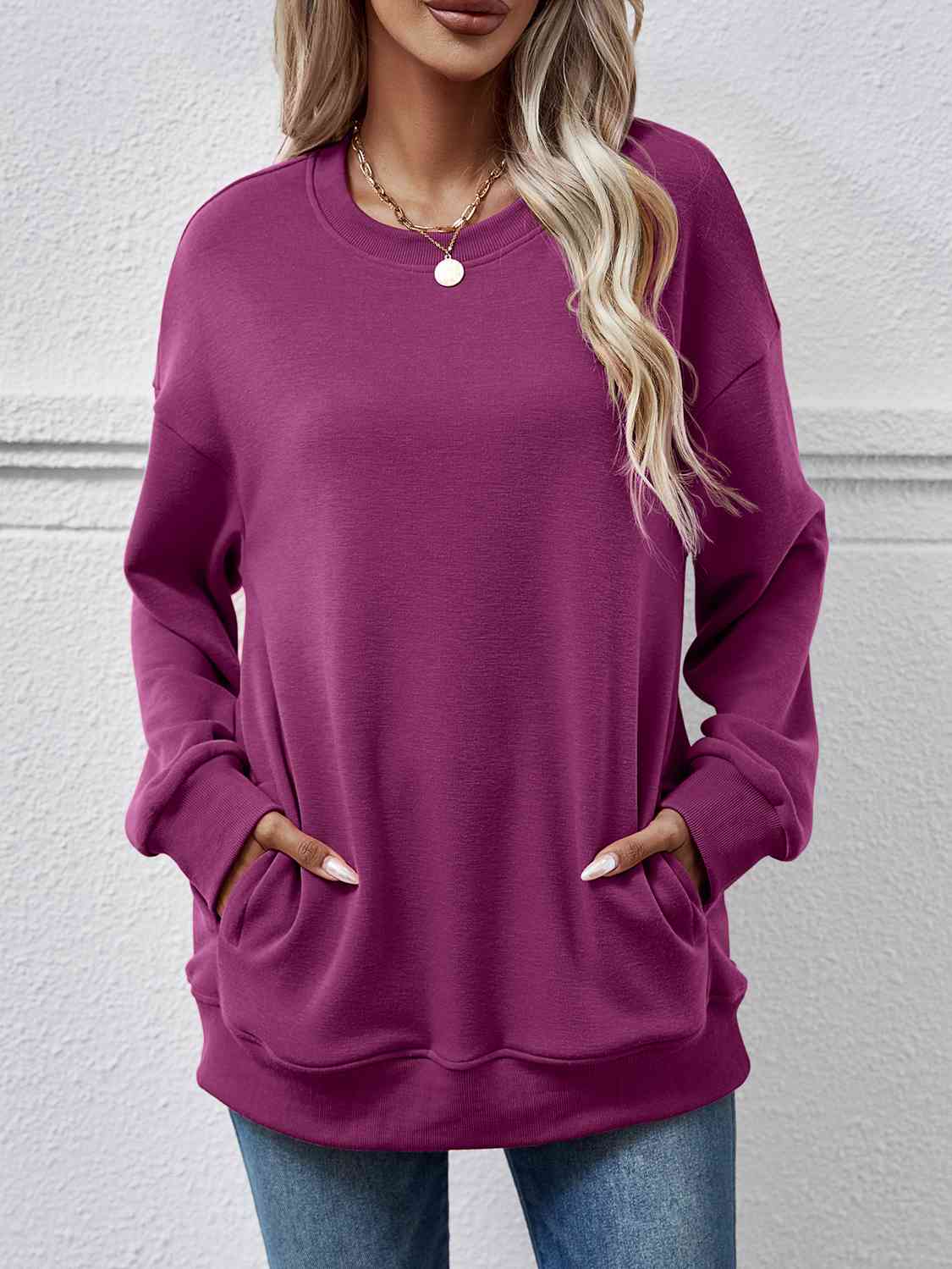 Dropped Shoulder Sweatshirt with Pockets BLUE ZONE PLANET