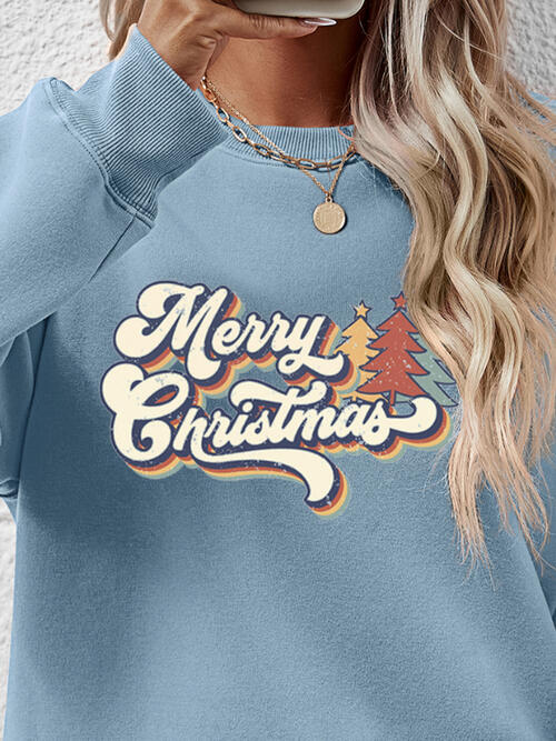 Christmas Letter Graphic Round Neck Sweatshirt BLUE ZONE PLANET