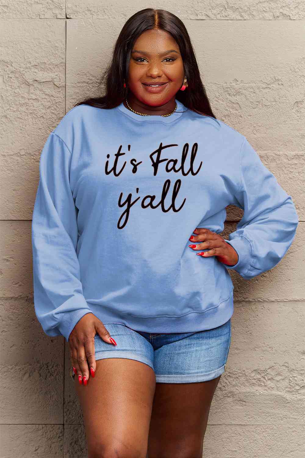 Simply Love Full Size IT'S FALL Y'ALL Graphic Sweatshirt BLUE ZONE PLANET