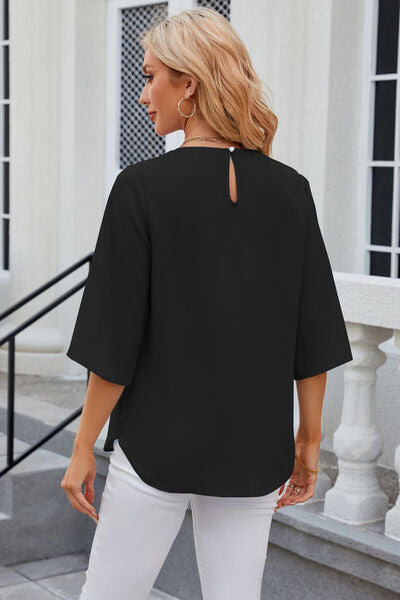 Blue Zone Planet |  Round Neck Slit Half Sleeve Top BLUE ZONE PLANET