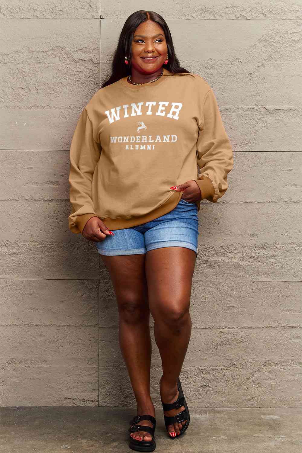 Simply Love Full Size WINTER WONDERLAND ALUMNI Graphic Long Sleeve Sweatshirt BLUE ZONE PLANET