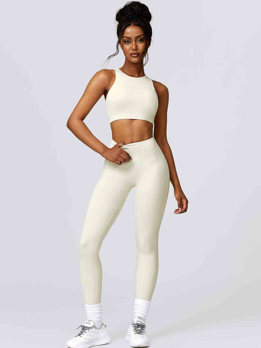 Cutout Cropped Sport Tank and Leggings Set BLUE ZONE PLANET