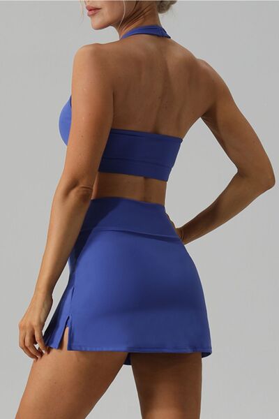 Blue Zone Planet |  Halter Neck Tank and Slit Skirt Active Set BLUE ZONE PLANET