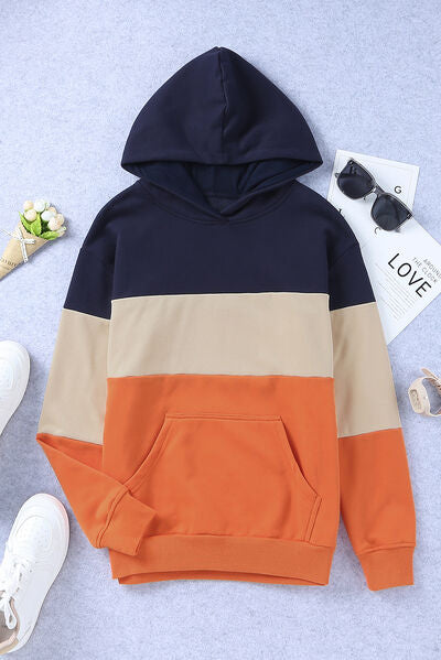 Blue Zone Planet |  Color Block Dropped Shoulder Hoodie BLUE ZONE PLANET