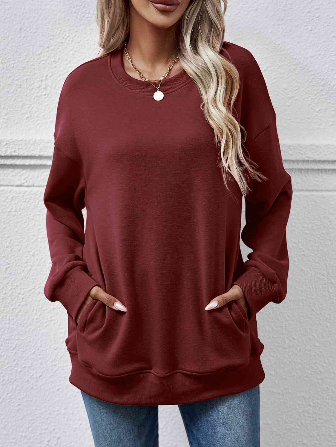 Dropped Shoulder Sweatshirt with Pockets BLUE ZONE PLANET