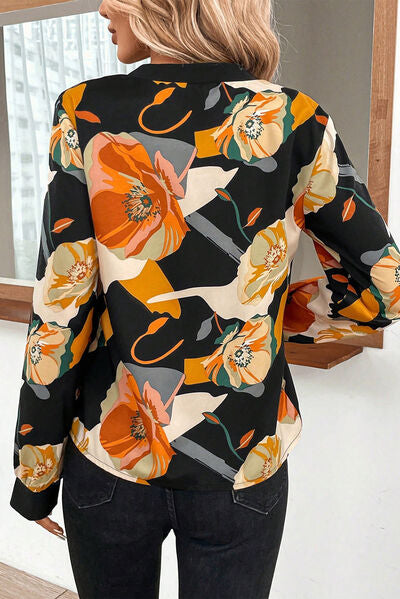 Floral Notched Long Sleeve Blouse-TOPS / DRESSES-[Adult]-[Female]-2022 Online Blue Zone Planet