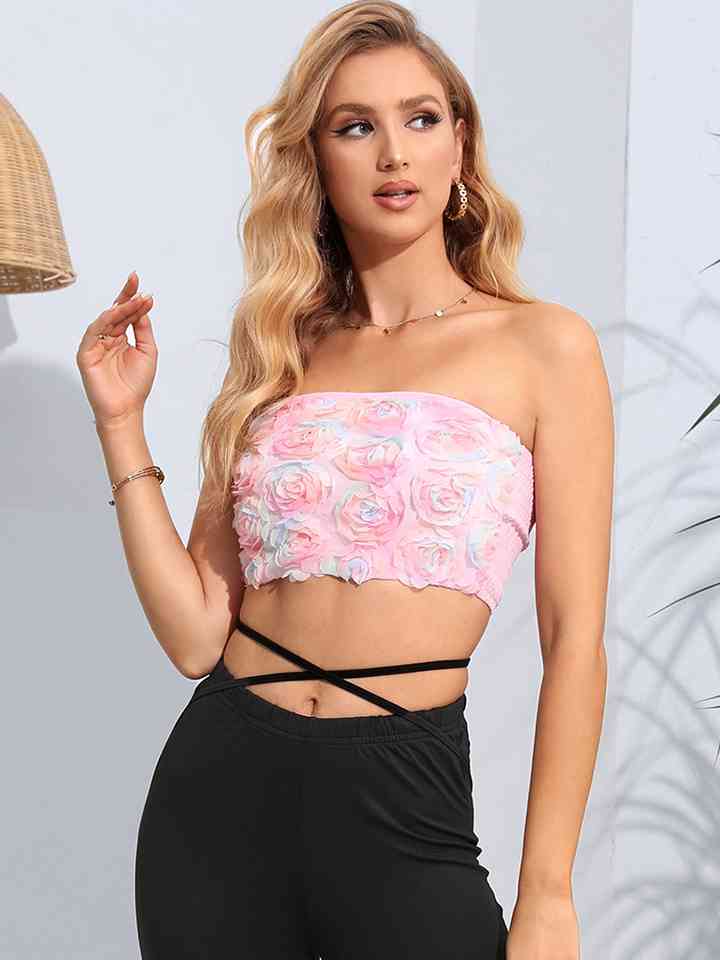 Floral Detail Cropped Tube Top BLUE ZONE PLANET