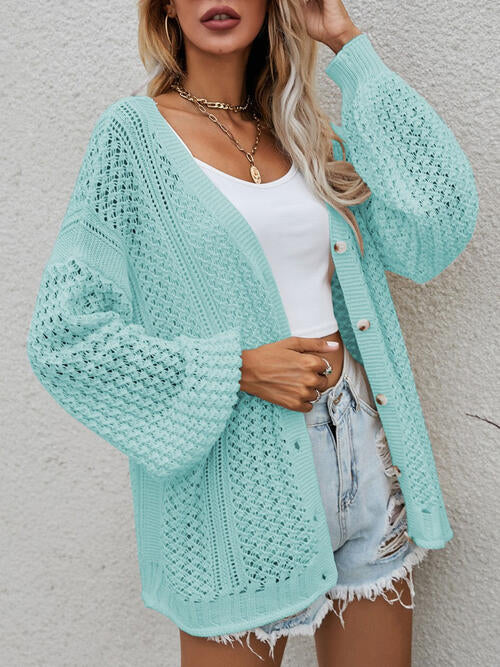 Openwork Button Front Cardigan BLUE ZONE PLANET