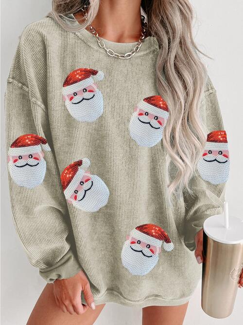 Sequin Santa Patch Ribbed Sweatshirt BLUE ZONE PLANET