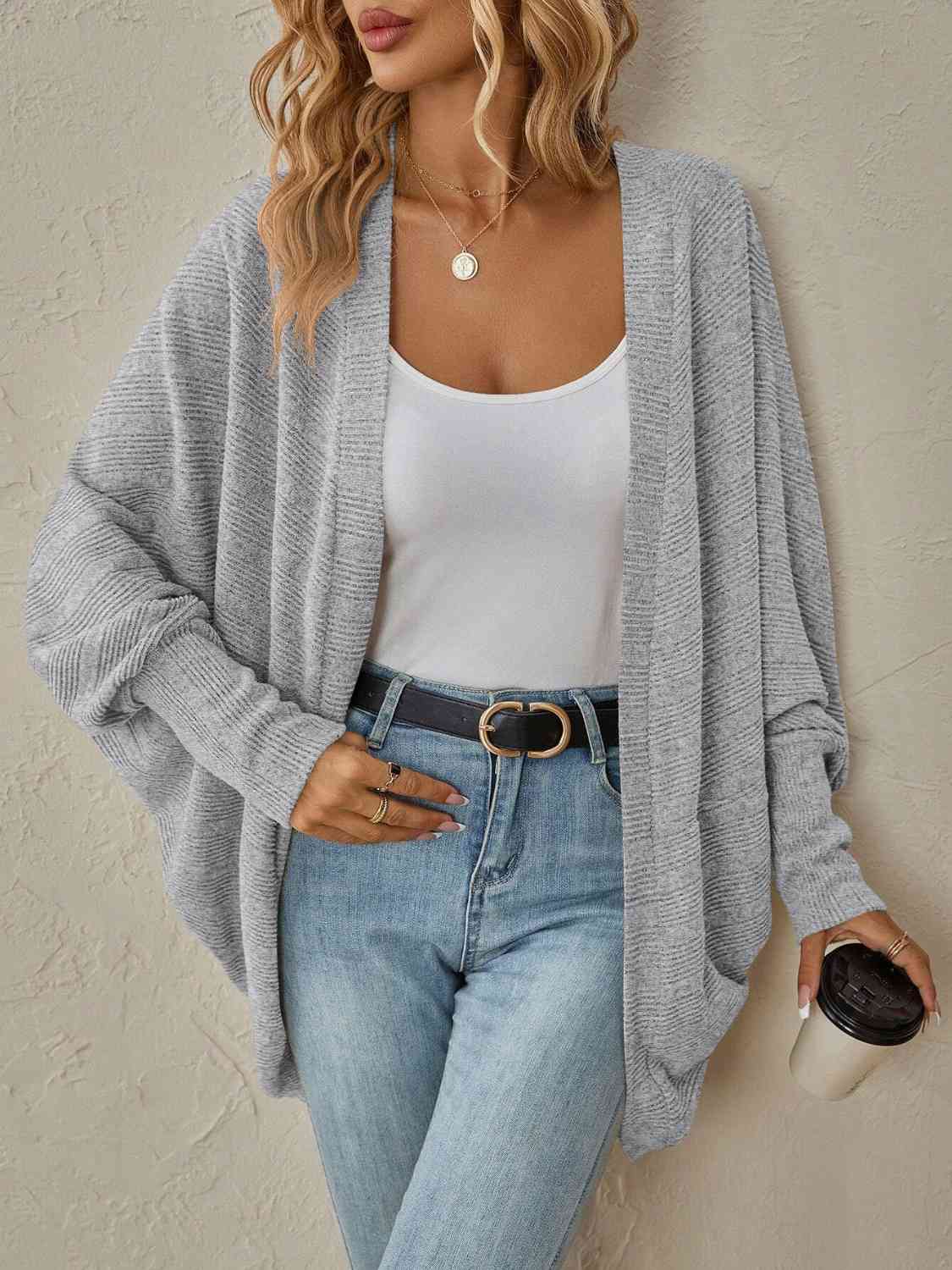 Open Front  Dropped Shoulder Cardigan BLUE ZONE PLANET