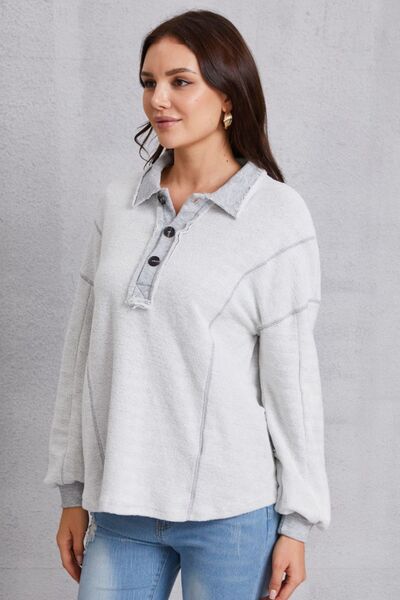 Half Button Dropped Shoulder Sweatshirt Trendsi