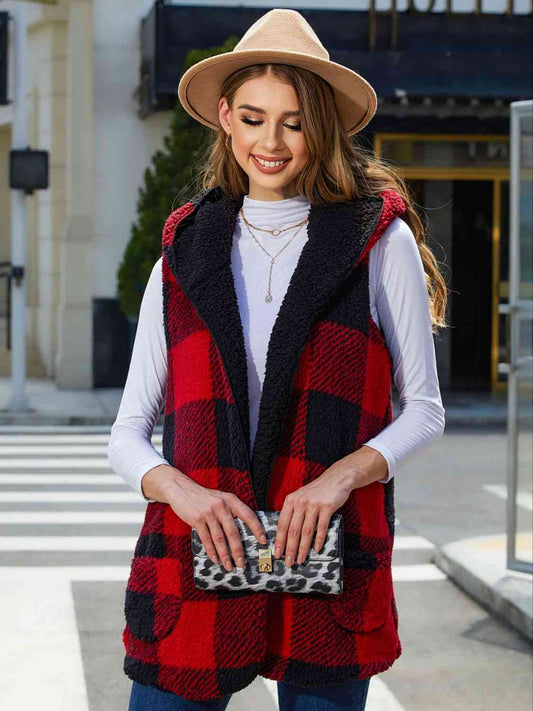 Plaid Hooded Vest BLUE ZONE PLANET