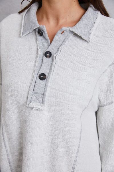 Half Button Dropped Shoulder Sweatshirt Trendsi