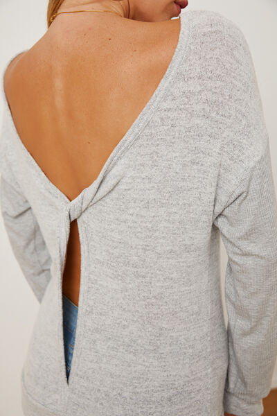 Boat Neck Backless Dropped Shoulder T-Shirt Trendsi