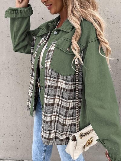 Plaid Button Up Dropped Shoulder Jacket BLUE ZONE PLANET