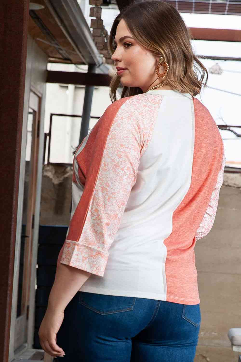 Plus Size Two Tone Top BLUE ZONE PLANET