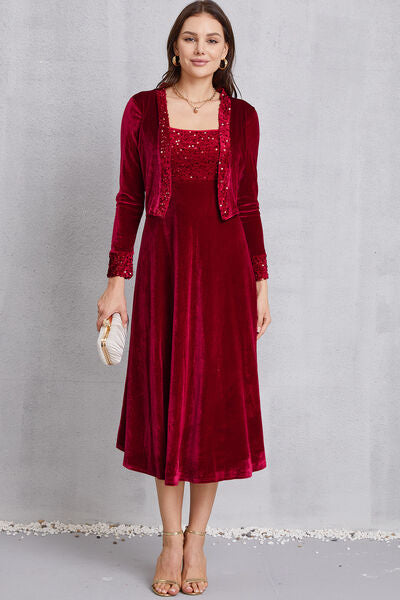 Sequin Long Sleeve Midi Dress-TOPS / DRESSES-[Adult]-[Female]-Deep Red-S-2022 Online Blue Zone Planet