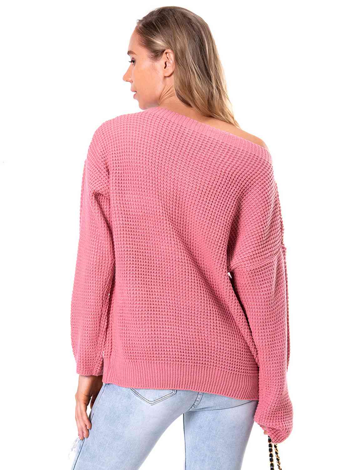 Boat Neck Drop Shoulder Long Sleeve Sweater BLUE ZONE PLANET