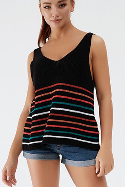 Blue Zone Planet |  Striped V-Neck Wide Strap Tank BLUE ZONE PLANET