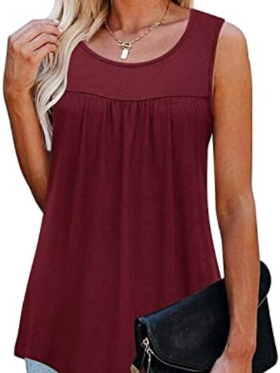 Round Neck Wide Strap Ruched Tank Trendsi