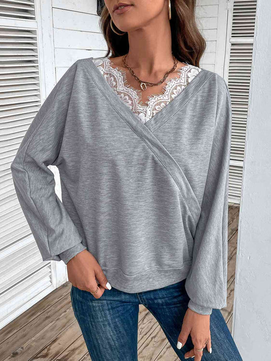 Lace Detail Long Sleeve Top BLUE ZONE PLANET