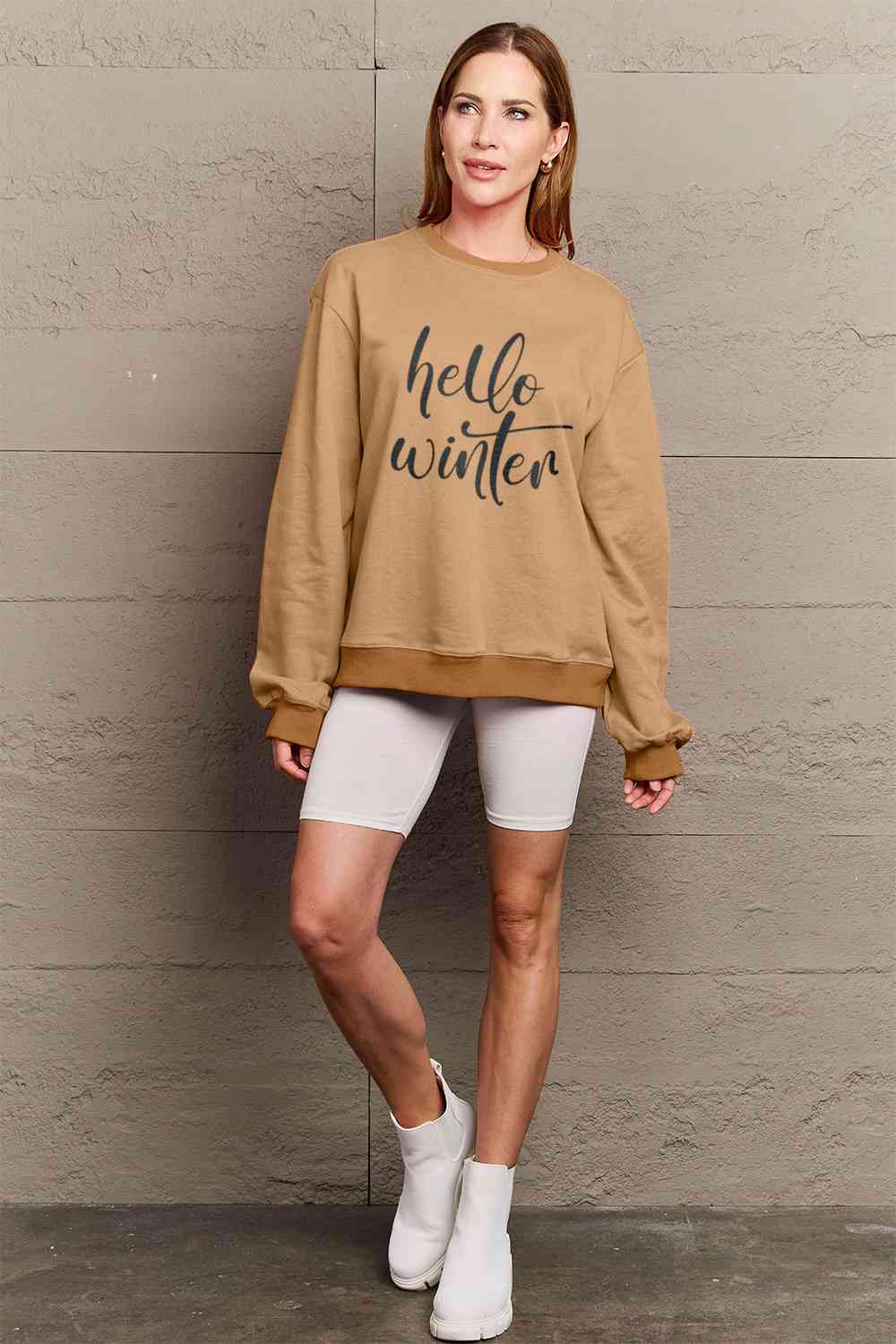 Simply Love Full Size HELLO WINTER Graphic Sweatshirt BLUE ZONE PLANET