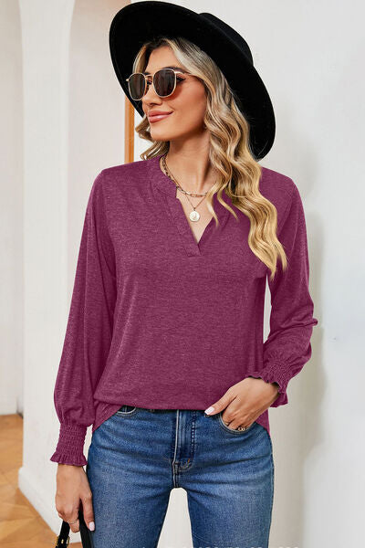 Notched Lantern Sleeve T-Shirt Trendsi