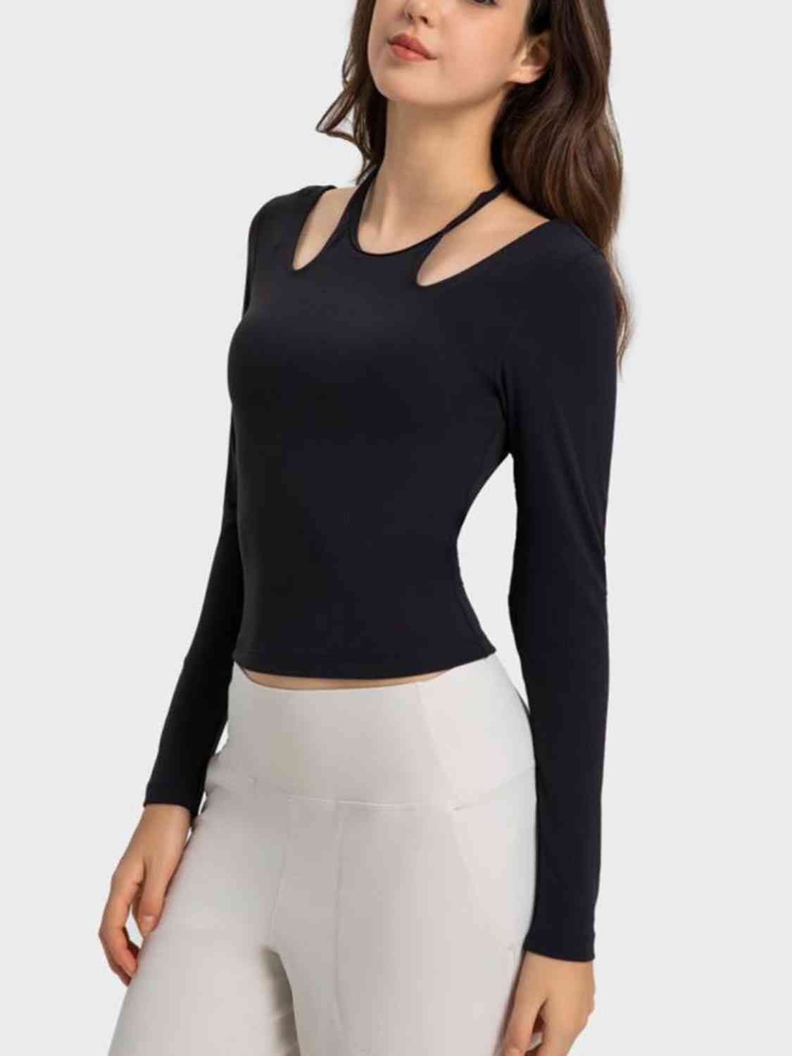 Halter Neck Long Sleeve Sporty Top BLUE ZONE PLANET