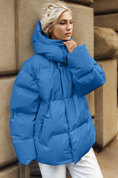 Blue Zone Planet |  Pocketed Zip Up Hooded Puffer Jacket BLUE ZONE PLANET