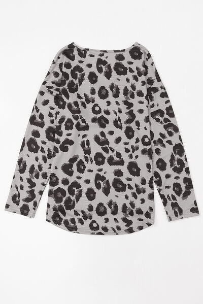 Leopard V-Neck Dropped Shoulder Blouse Trendsi