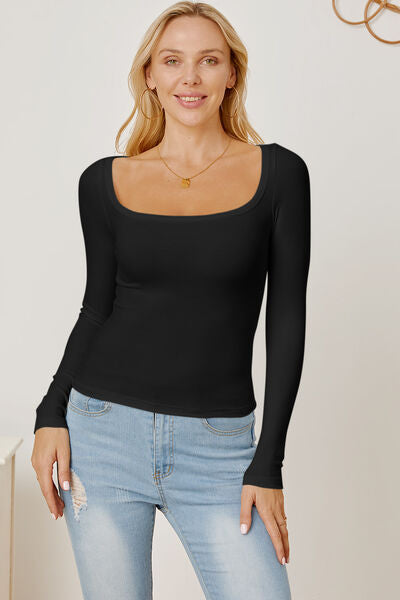 Square Neck Long Sleeve T-Shirt Trendsi