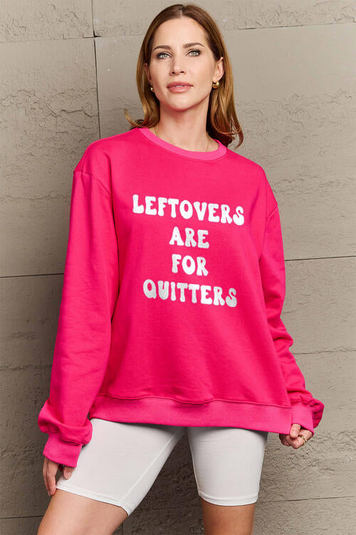 Simply Love Full Size LEFTOVERS ARE FOR QUITTERS Graphic Sweatshirt BLUE ZONE PLANET