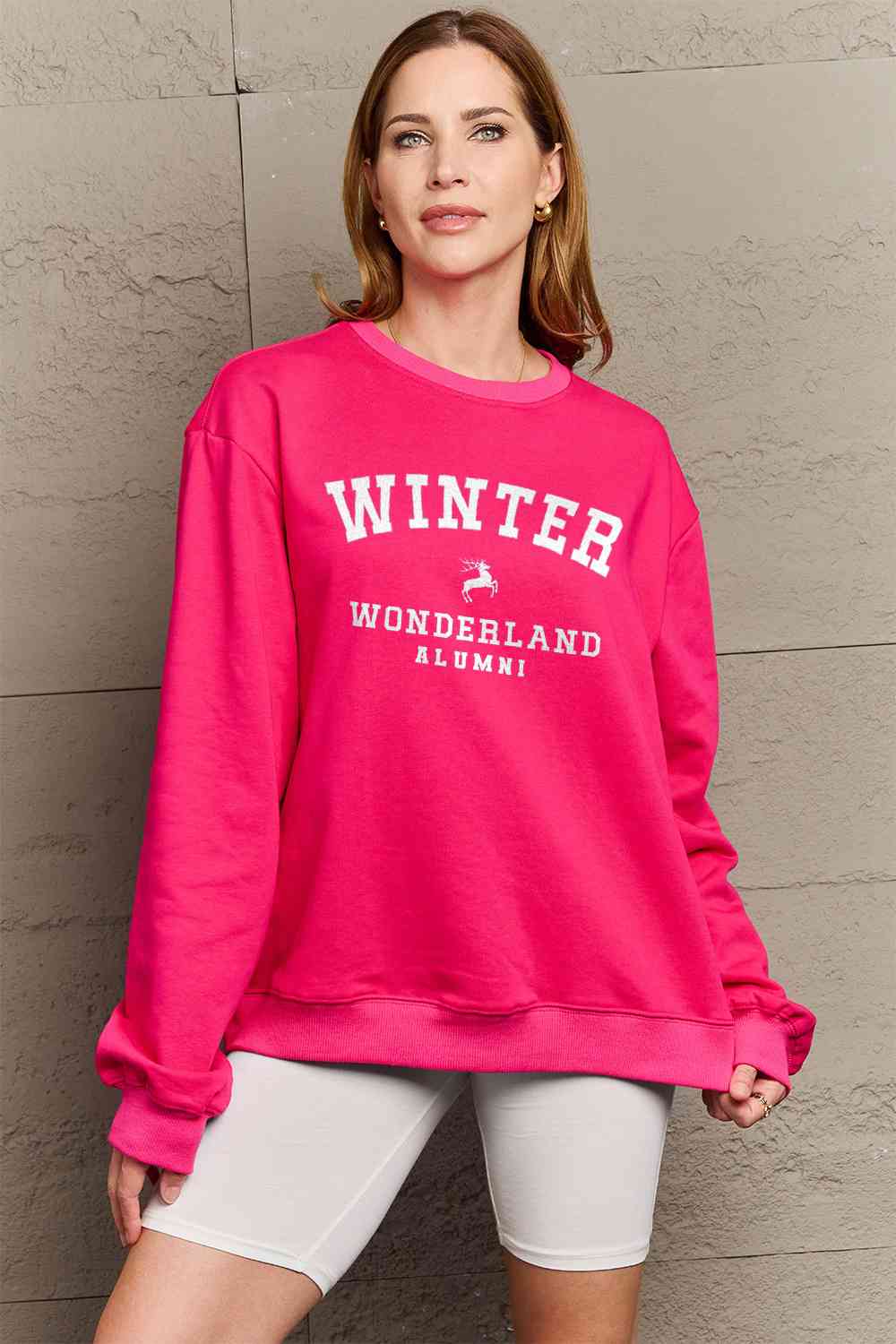 Simply Love Full Size WINTER WONDERLAND ALUMNI Graphic Long Sleeve Sweatshirt BLUE ZONE PLANET