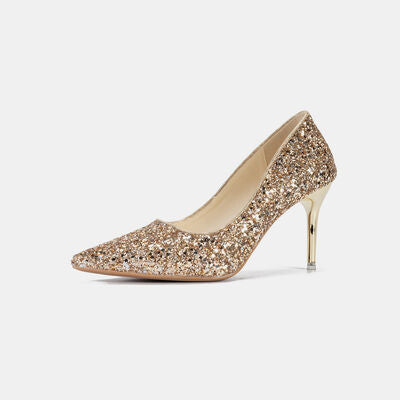 Glittered Stiletto Heel Pumps-SHOES-[Adult]-[Female]-Gold/ 3.15 in-34(US3)-2022 Online Blue Zone Planet