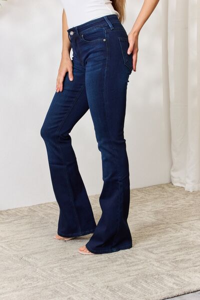 Kancan Full Size Mid Rise Flare Jeans BLUE ZONE PLANET