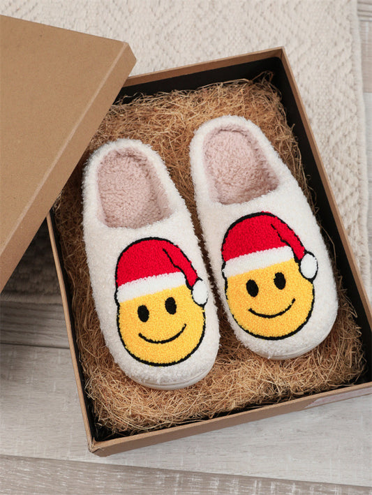 New Cute Cartoon Smiling Christmas Hat Cotton Slippers for Men and Women Couple Slippers BLUE ZONE PLANET