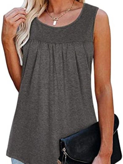 Round Neck Wide Strap Ruched Tank Trendsi