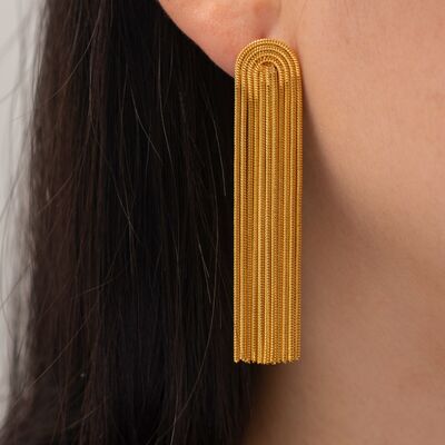 Stainless Steel Rainbow Tassel Dangle Earrings-EARRINGS-[Adult]-[Female]-Gold-One Size-2022 Online Blue Zone Planet