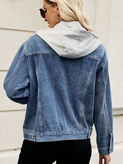 Blue Zone Planet |  Drawstring Hooded Button Up Denim Jacket BLUE ZONE PLANET
