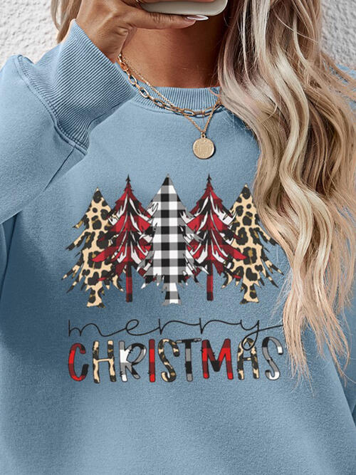 MERRY CHRISTMAS Round Neck Long Sleeve Sweatshirt BLUE ZONE PLANET