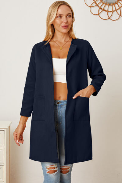 Open Front Pocketed Long Sleeve Coat-TOPS / DRESSES-[Adult]-[Female]-Dark Navy-S-2022 Online Blue Zone Planet
