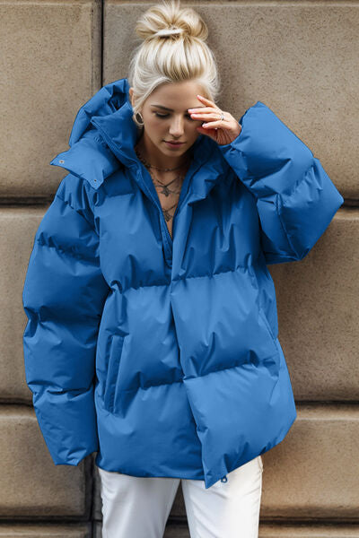 Blue Zone Planet |  Pocketed Zip Up Hooded Puffer Jacket BLUE ZONE PLANET
