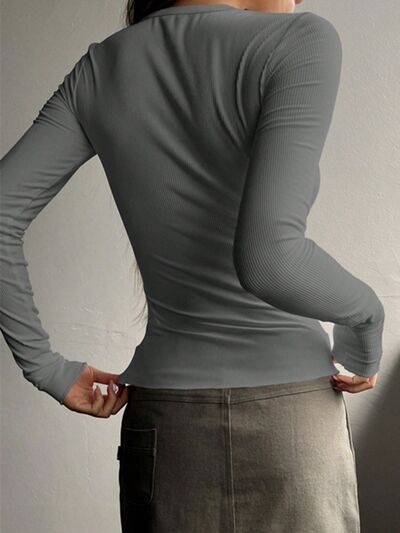 Half Button Long Sleeve T-Shirt Trendsi